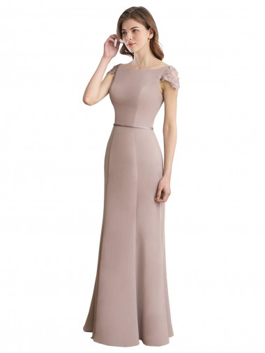 Discount Capped Sleeves Embroidered with Applique Lace Mermaid Chiffon Bridesmaid Dress UK