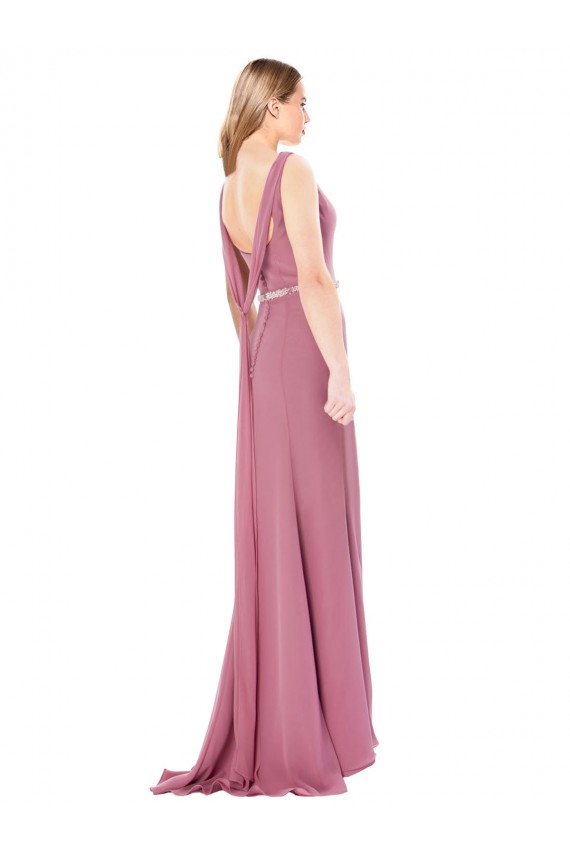 Discount Long Slim Chiffon Bridesmaid Dress / Prom Dress with Beaded Waist UK