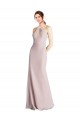 Discount Long Slim Chiffon Bridesmaid Dress with Ruffled Waist and Keyhole UK