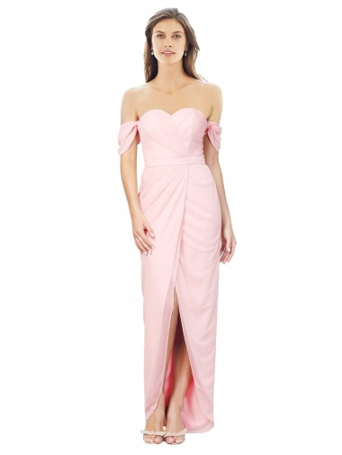Discount High Low Off the Shoulder Strapless Ruched Chiffon Bridesmaid Dress UK