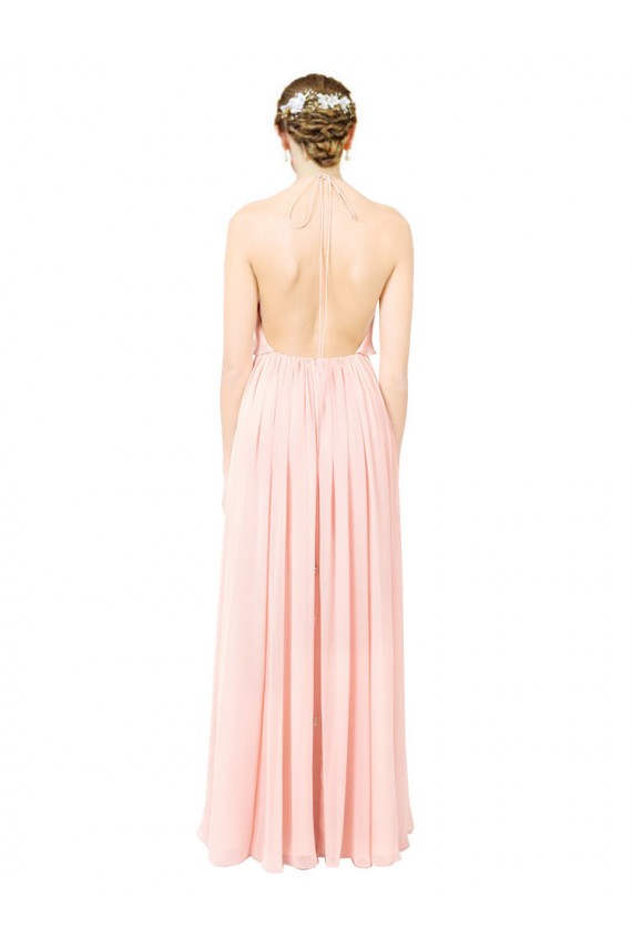 Discount Halter Neck Chiffon Bridesmaid Dress with Double Ruffle Front UK
