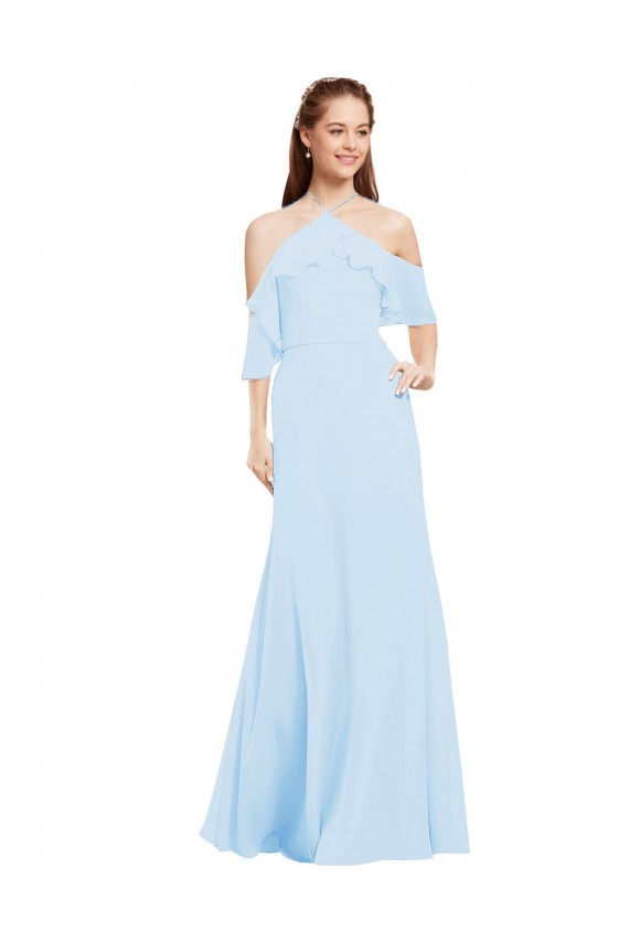 Discount Chiffon Halter Neck Bridesmaids Dress with Flounced Neckline UK