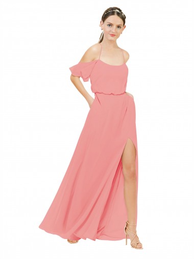 Discount Draped Off the Shoulder Sleeves Chiffon Bridesmaid Dress UK
