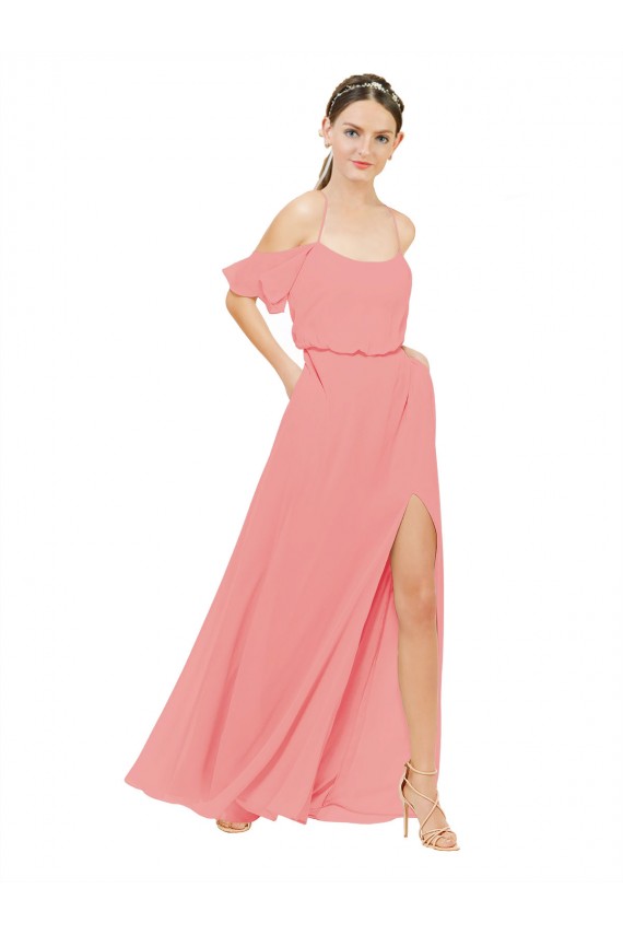 Discount Draped Off the Shoulder Sleeves Chiffon Bridesmaid Dress UK