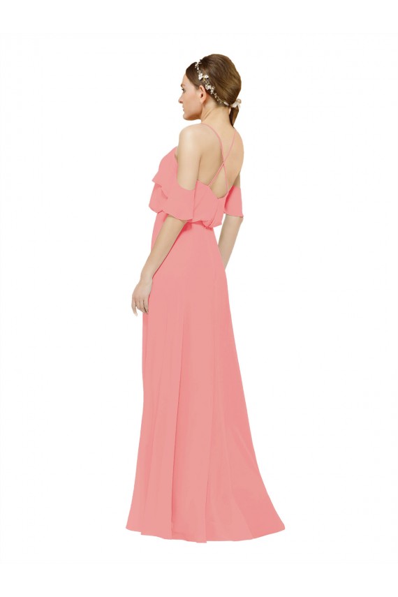Discount Draped Off the Shoulder Sleeves Chiffon Bridesmaid Dress UK