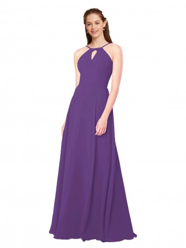 Discount High Halter Chiffon Bridesmaid Dress with Keyhole UK