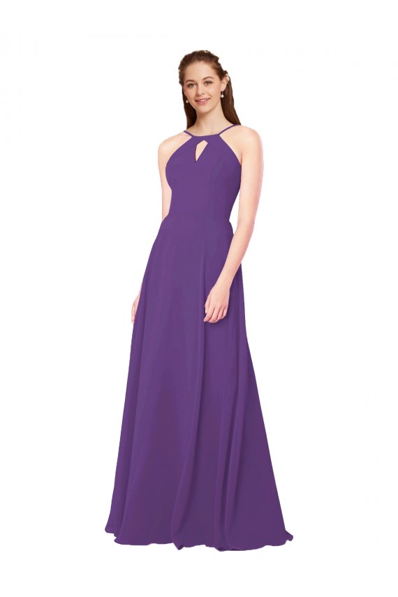 Discount High Halter Chiffon Bridesmaid Dress with Keyhole UK
