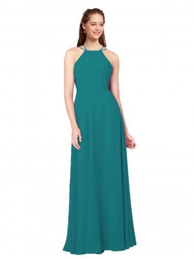 Discount Simple Chiffon Bridesmaid Dress with High Halter Neckline UK