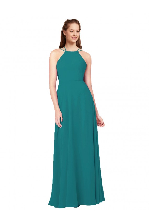 Discount Simple Chiffon Bridesmaid Dress with High Halter Neckline UK