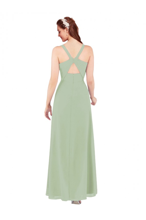 Discount Feminine Chiffon Bridesmaid Dress with Ruching and V-Neckline UK
