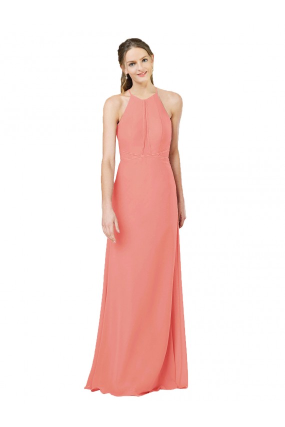 Discount Modern Long Chiffon Bridesmaid Dress with Keyhole Back UK
