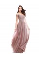 Discount Floor Length Chantilly Lace Off the Shoulder Chiffon Bridesmaid Dress UK