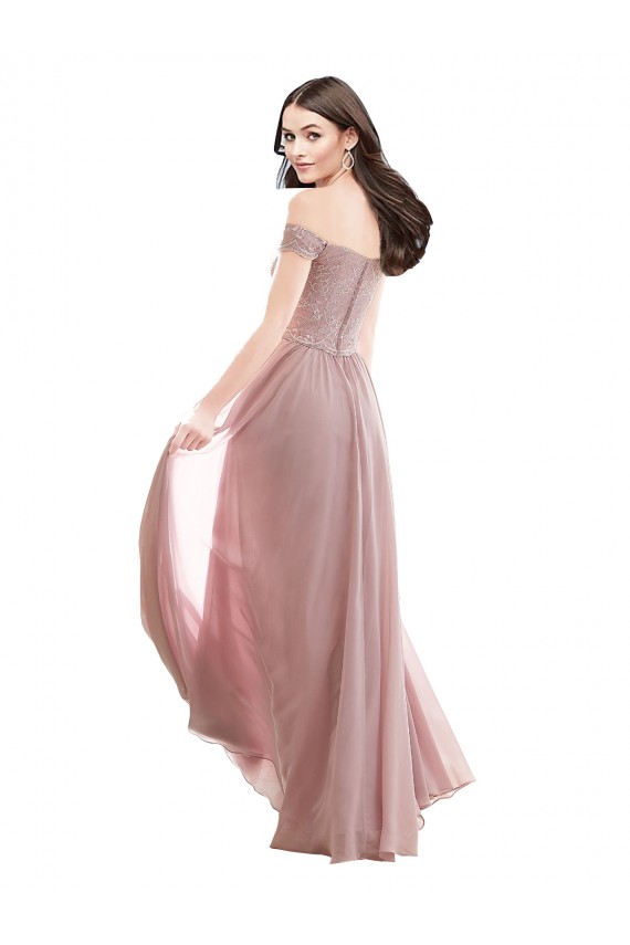 Discount Floor Length Chantilly Lace Off the Shoulder Chiffon Bridesmaid Dress UK