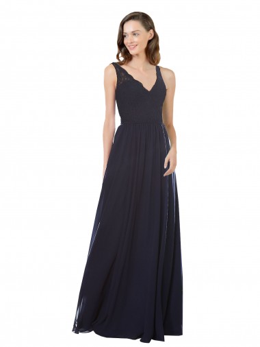 Discount Elegant Chiffon Bridesmaid Dress with V-Neck Lace Bodice UK