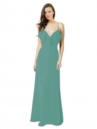 Discount Full Length Chiffon Bridesmaid Dress with Ruffled V-Neckline UK