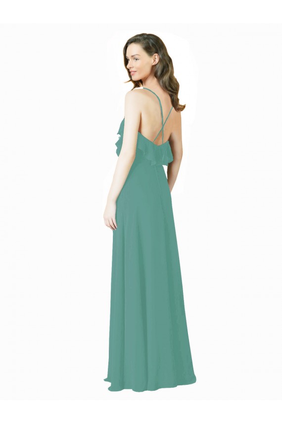 Discount Full Length Chiffon Bridesmaid Dress with Ruffled V-Neckline UK