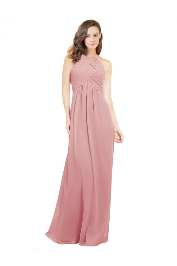 Discount Chiffon Bridesmaids Dress with Draped Bodice and Keyhole Back UK