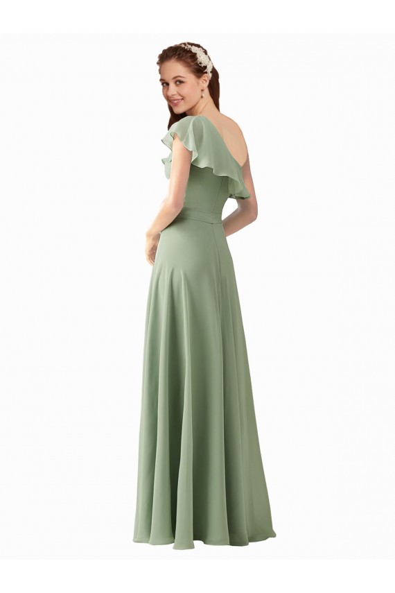 Discount Chiffon Bridesmaids Dress with Ruffles Flutter Sleeves UK