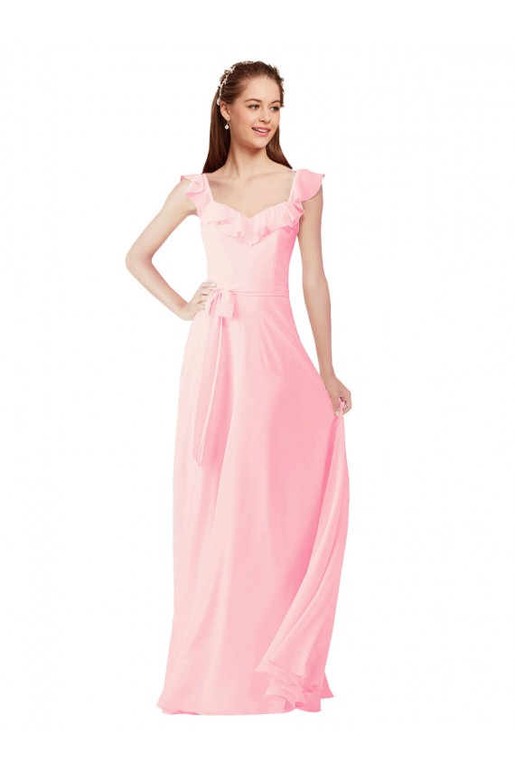 Discount Chiffon Bridesmaids Dress with Ruffle Neckline UK