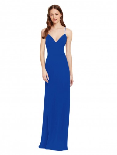 Discount Chiffon Bridesmaid Dress with Deep V-Neck and Spaghetti Straps UK