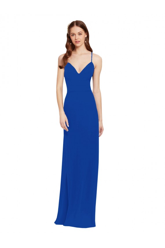 Discount Chiffon Bridesmaid Dress with Deep V-Neck and Spaghetti Straps UK