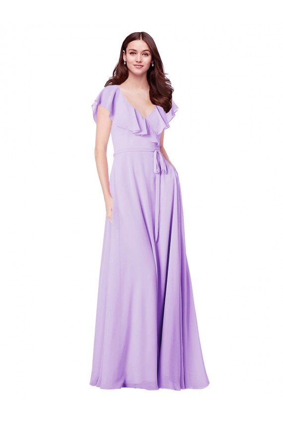 Discount Flutter Sleeves V-Neck Chiffon Bridesmaid Dress UK