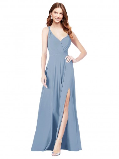 Discount Surplice Bodice A-Line Long Chiffon Bridesmaid Dress UK