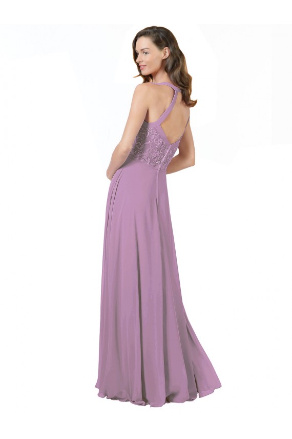 Discount Floral Detailed Chiffon Bridesmaid Dress with Keyhole Back UK