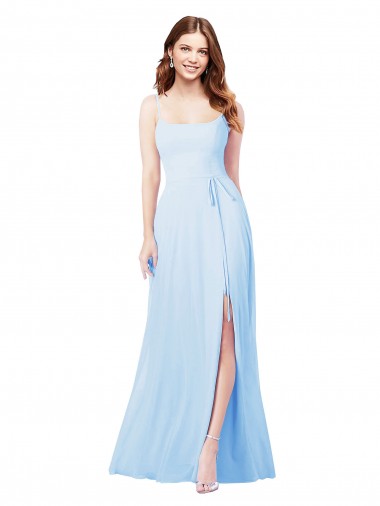 Discount Chiffon Bridesmaid Dress with Tie Sash and Side Slit UK