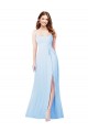 Discount Chiffon Bridesmaid Dress with Tie Sash and Side Slit UK