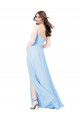 Discount Chiffon Bridesmaid Dress with Tie Sash and Side Slit UK
