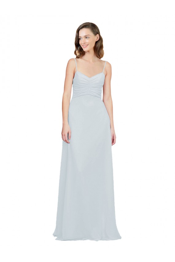 Discount Slim A-Line Chiffon Bridesmaid Dress with Spaghetti Strap Gathered Bodice UK