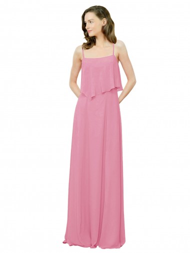 Discount Spaghetti Strap Chiffon Bridesmaids Dress with Ruffle Overlay UK
