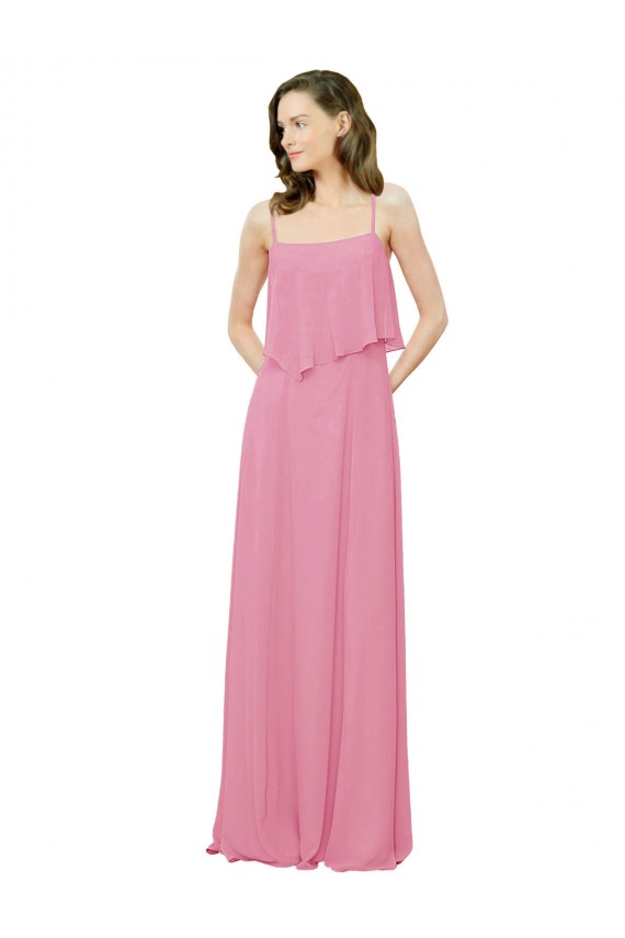 Discount Spaghetti Strap Chiffon Bridesmaids Dress with Ruffle Overlay UK