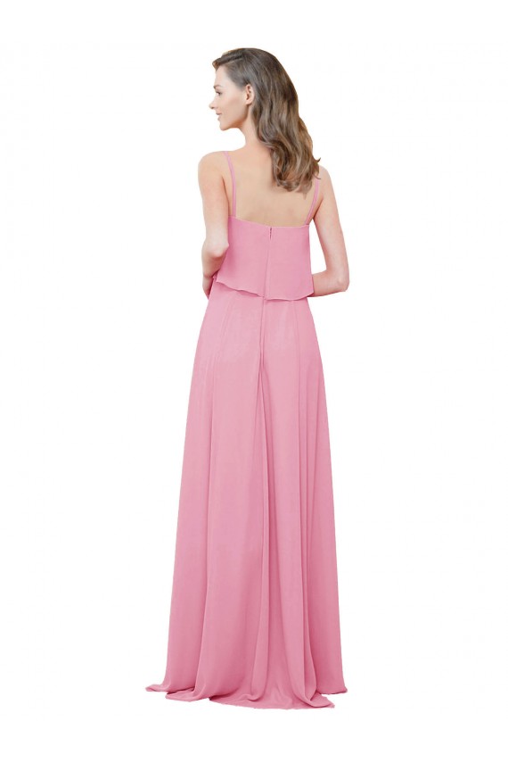 Discount Spaghetti Strap Chiffon Bridesmaids Dress with Ruffle Overlay UK