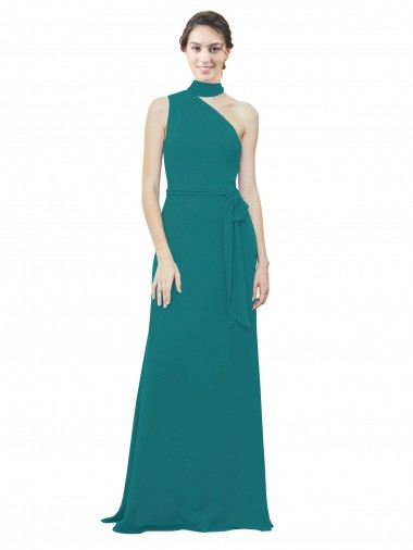 Discount One Shoulder Chiffon Bridesmaids Dress with Scarf Tie Neckline UK