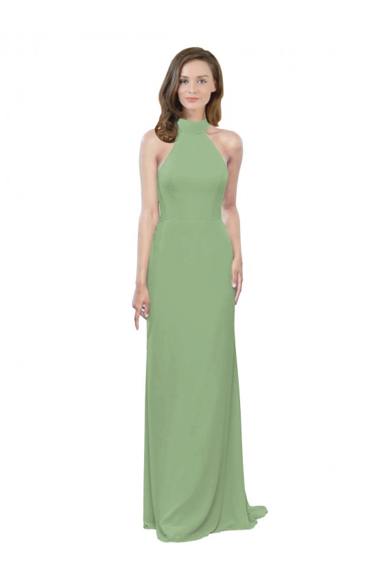 Discount High Collar Halter Neck Chiffon Bridesmaid Dress with Long Back Tie UK