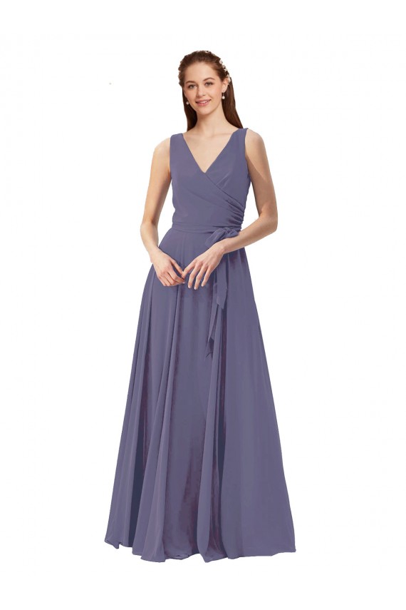 Discount V-Neck Long Draped A-Line Chiffon Bridesmaid Dress UK