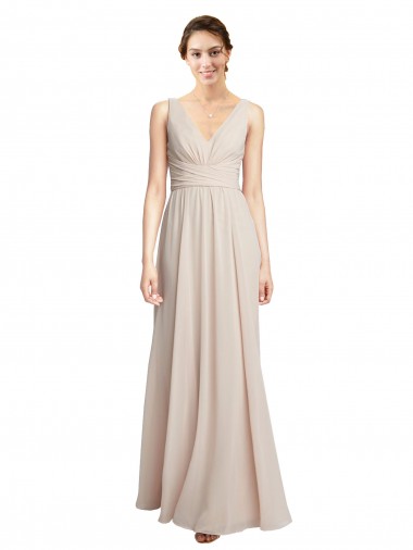 Discount Long V-Neck Chiffon Bridesmaids Dress with Double Straps UK
