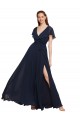 Discount Long V-Neck Chiffon Bridesmaid Dress with Slit and V-Back UK