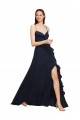 Discount Long Chiffon Bridesmaid Dress with Criss Cross Straps and Ruffles UK