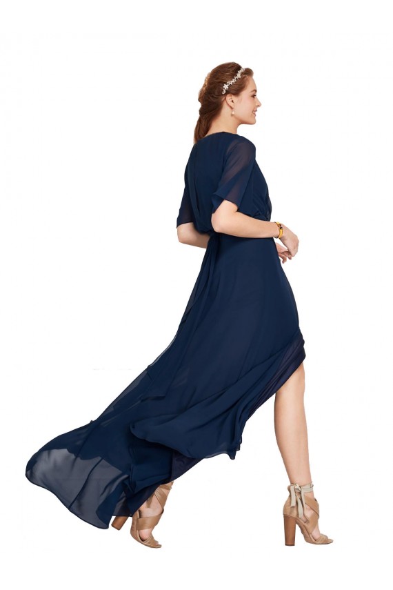 Discount V-Neck Plush Chiffon Bridesmaid Dress with Flutter Sleeves UK
