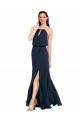 Discount Grecian Style Halter Chiffon Bridesmaid Dress with Keyhole and Slit UK