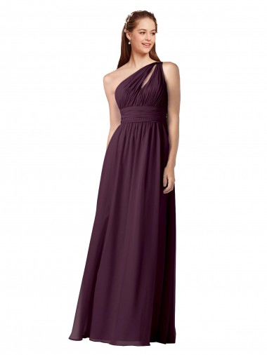 Discount One Shoulder Chiffon Bridesmaid Dress with Front Keyhole and Shirred Bodice UK