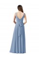 Discount Long Chiffon V-Neck and Self Sash Bridesmaid Dress with Shirred Criss Cross Bodice UK