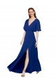 Discount V-Neck Long Chiffon Bridesmaid Dress with Dolman Sleeved Bodice and Slit UK