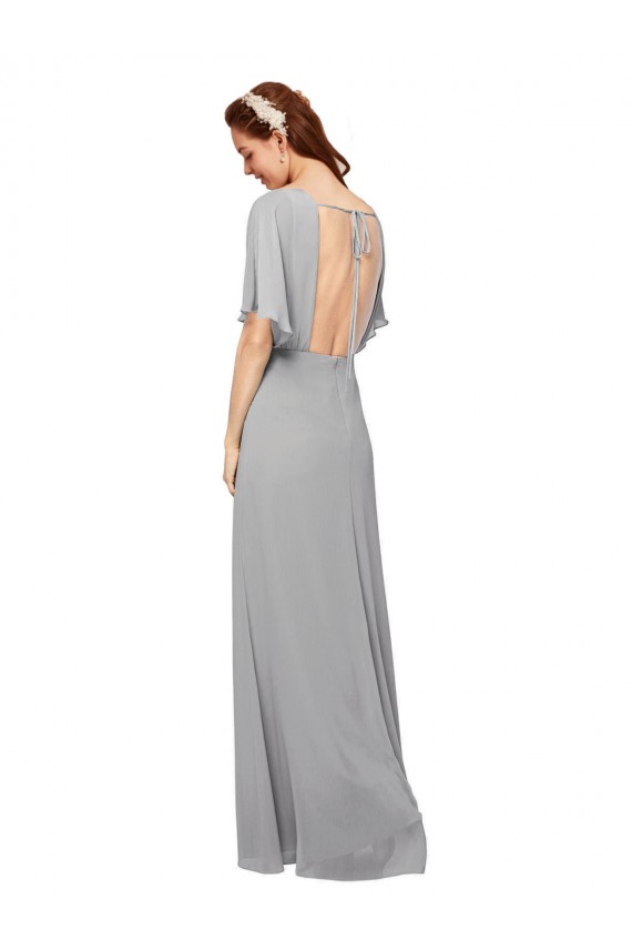 Discount V-Neck Long Chiffon Bridesmaid Dress with Dolman Sleeved Bodice and Slit UK