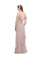 Discount Cascading Ruffles Long Chiffon Bridesmaid Dress with Cold Shoulder UK