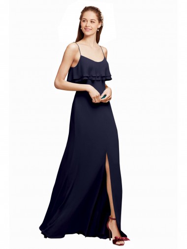 Discount Draped Long Chiffon Bridesmaid Dress with Straps and Layers UK