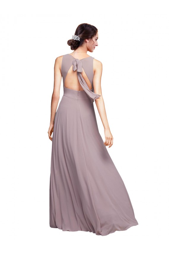 Discount Open Back Long Chiffon Bridesmaid Dress with Plunging V-Neck Bodice UK